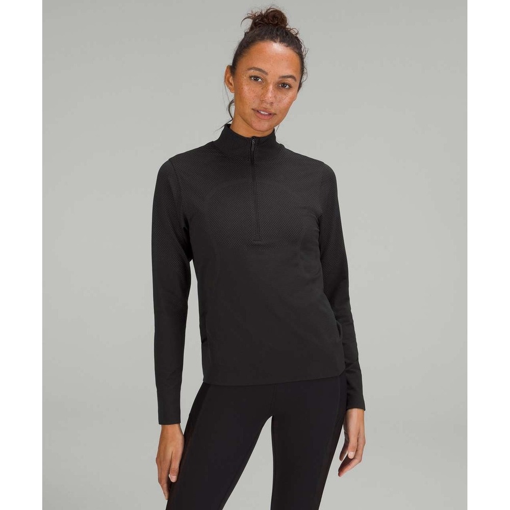 Lululemon Swiftly Relaxed Half Zip Black / Gull Grey Size 8 Athletic Running